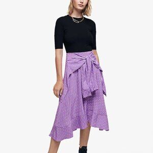 MAJE Medium Purple Trompe L'oeil Midi Wrap Tie Front Dress NWT
